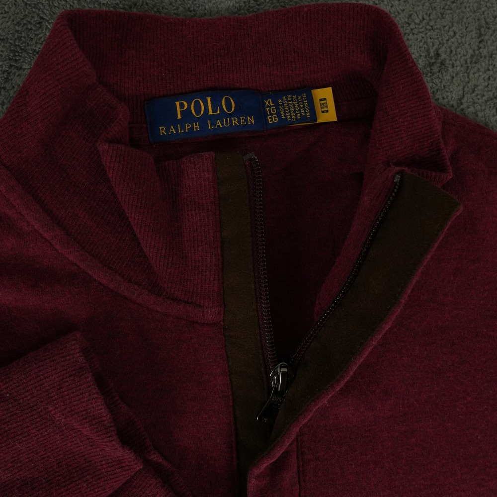 Polo Ralph Lauren Quarter Zip Mens XL Burgundy Cotton Blend Pullover Sweater - Picture 2 of 9